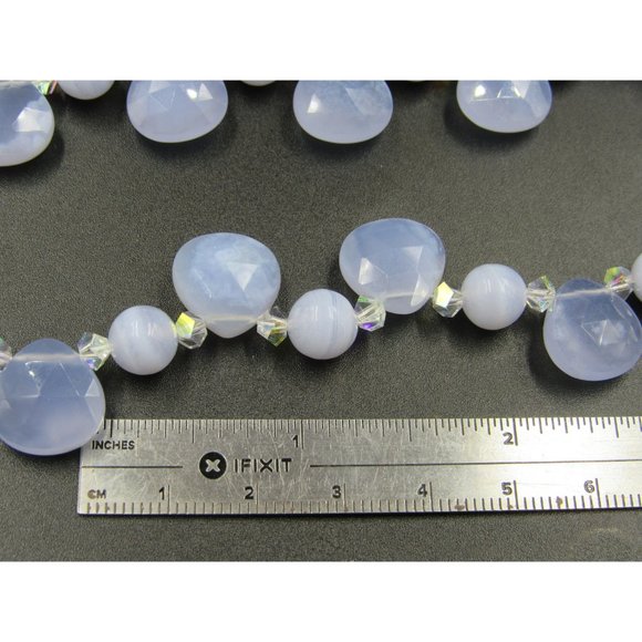 16" Sterling Silver Blue Lace Agate And Faux Stone Necklace Vintage Minimalist - Picture 6 of 7